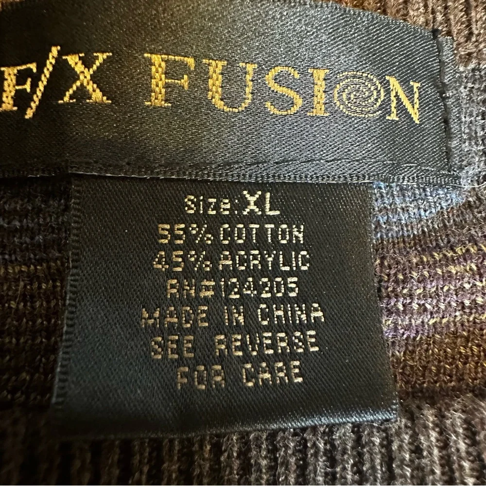 FX Fusion Mens Size XL‎ Multicolor Tan Sweater Round Neck Long Sleeve Bold